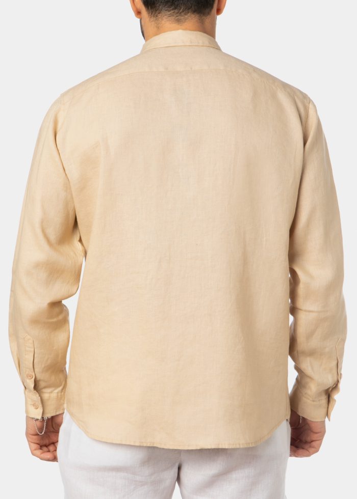 100% Linen Beige Classic Shirt - Image 2