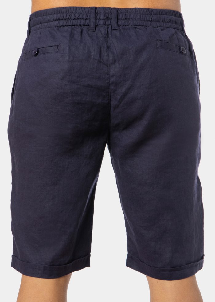 100% Linen Navy Blue Classic Shorts - Image 3