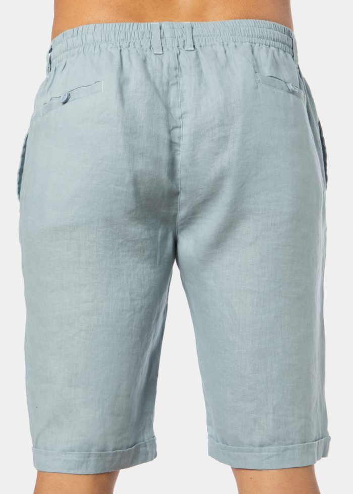 100% Linen Blue-Grey Classic Shorts - Image 2