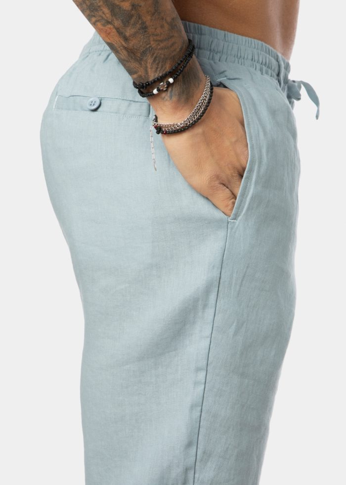 100% Linen Blue-Grey Classic Shorts - Image 3