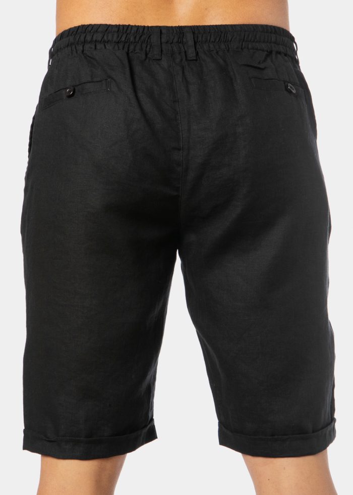 100% Linen Black Classic Shorts - Image 2