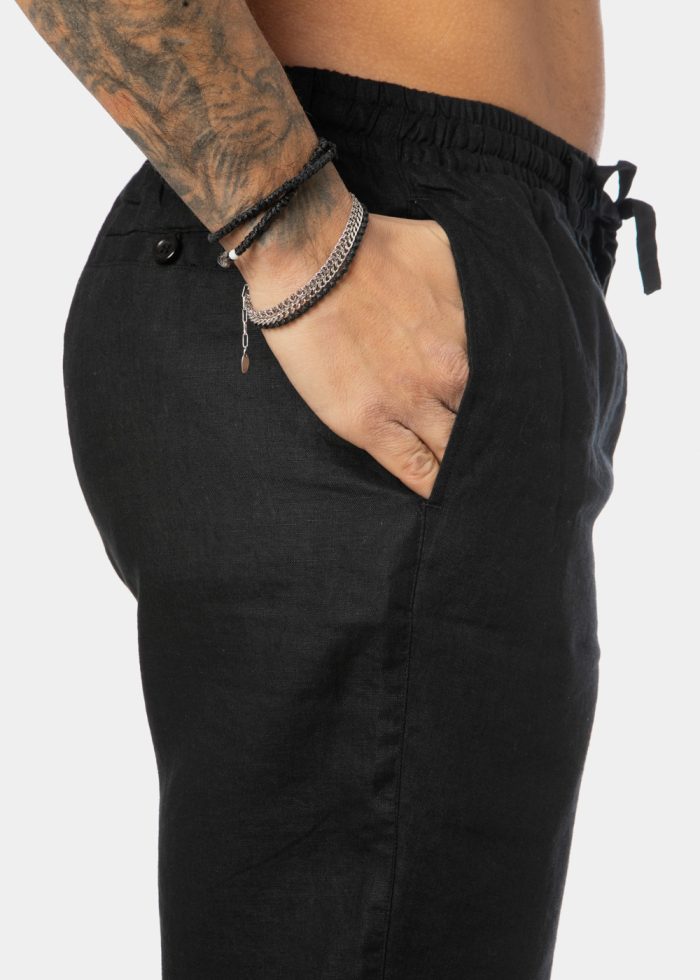 100% Linen Black Classic Shorts - Image 3