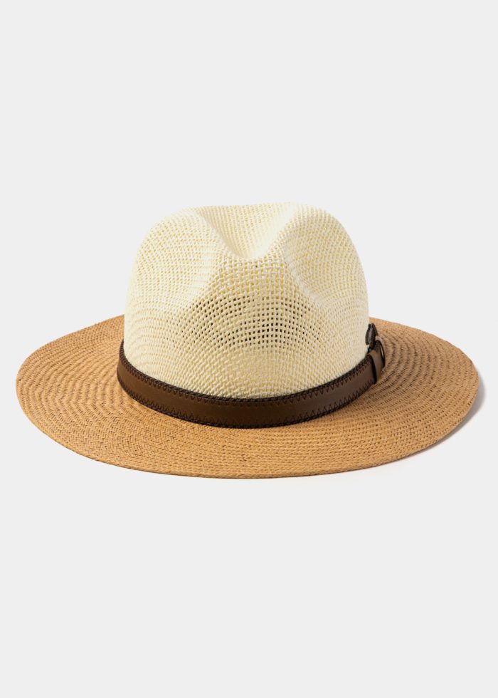 Beige & Brown Panama Style Hat w/ Leather Belt - Image 2