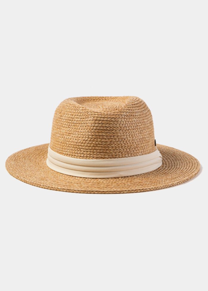 Natural Raffia Panama Style Hat w/ Beige Hatband - Image 2