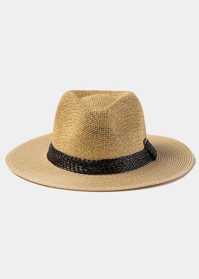 Beige Panama Style Hat w/ Leather Braided Hatband - Image 2