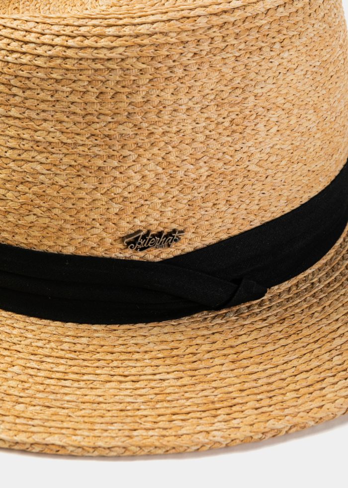 Natural Raffia Panama Style Hat w/ Black Hatband - Image 3