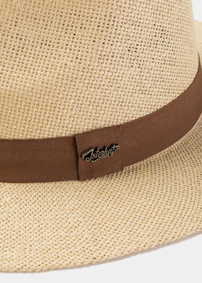 Beige Panama Style Hat w/ Brown Hatband - Image 3