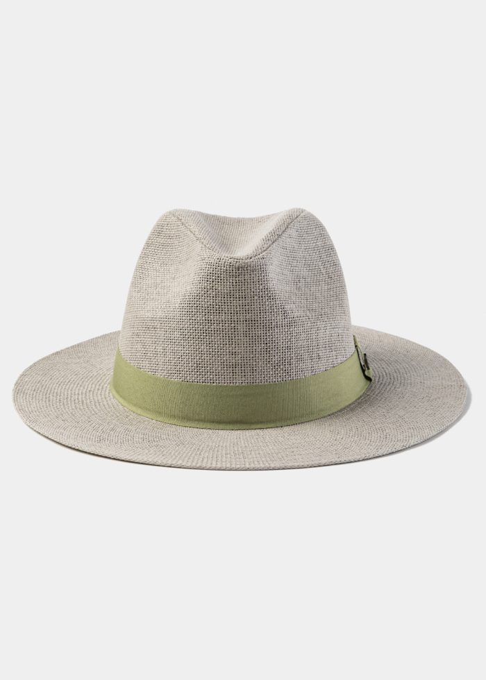 Light Grey Panama Style Hat w/ Olive Hatband - Image 4