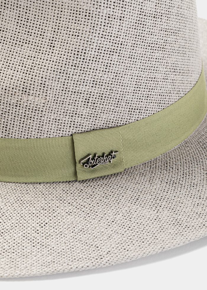 Light Grey Panama Style Hat w/ Olive Hatband - Image 5