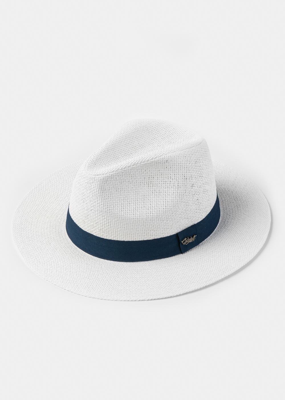 White Panama Style Hat w/ Navy Blue Hatband White Panama Style Hat w/ Navy Blue Hatband - Image 1