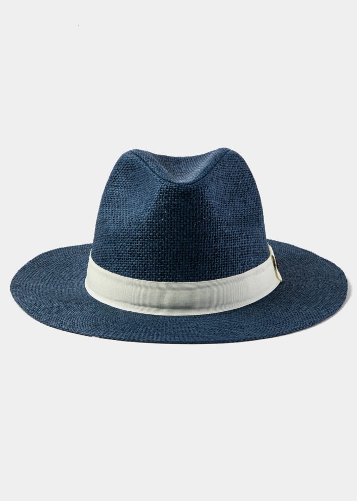 Blue Navy Panama Style Hat w/ Cream Hatband - Image 2