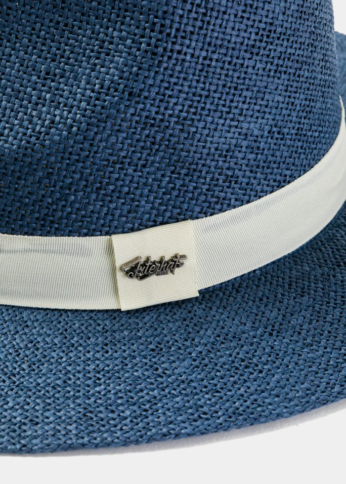 Blue Navy Panama Style Hat w/ Cream Hatband - Image 3