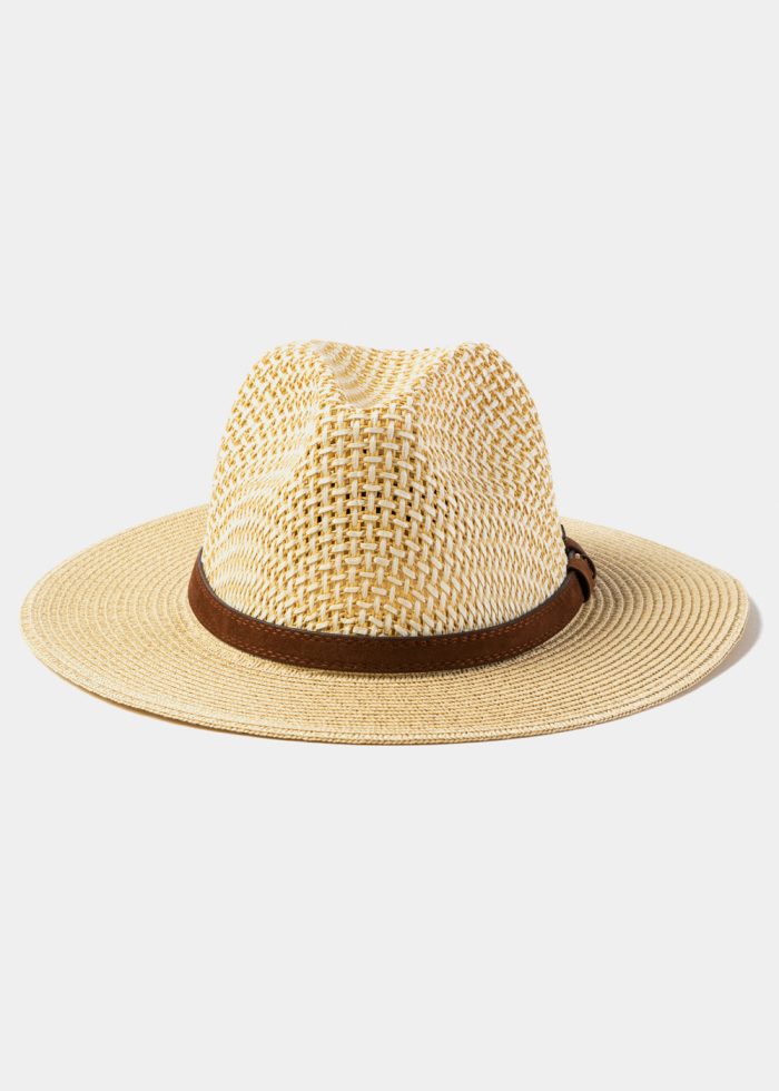 Mixed Beige Panama Style Hat w/ Leather Belt - Image 2