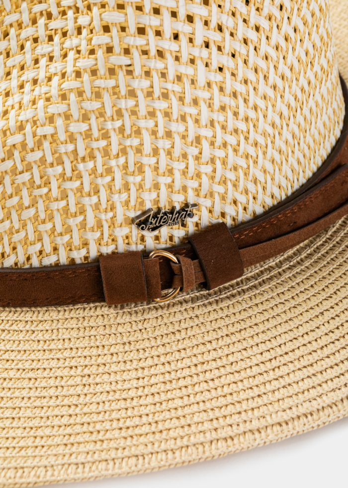Mixed Beige Panama Style Hat w/ Leather Belt - Image 3
