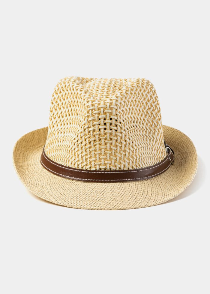 Beige Fedora Hat w/ Leatherette Belt - Image 2