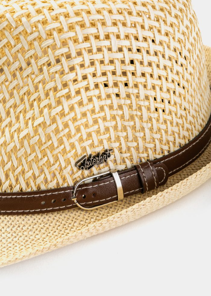 Beige Fedora Hat w/ Leatherette Belt - Image 3