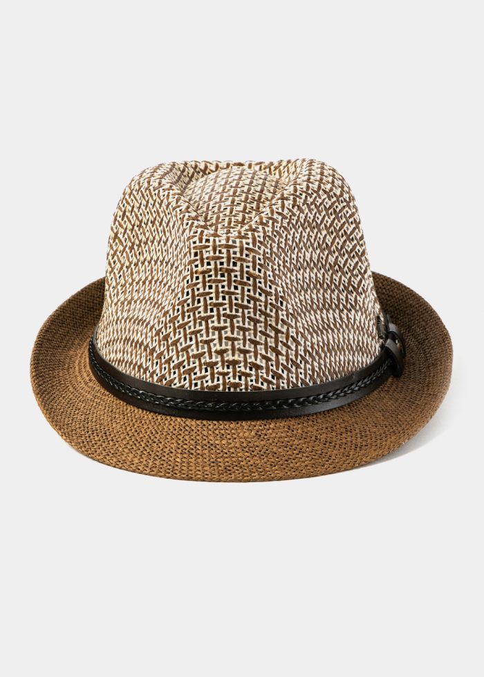 Brown Fedora Hat w/ Brown Leatherette Belt - Image 2