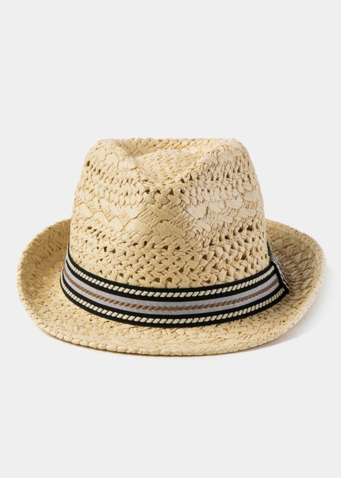 Beige Braided Fedora Hat - Image 2
