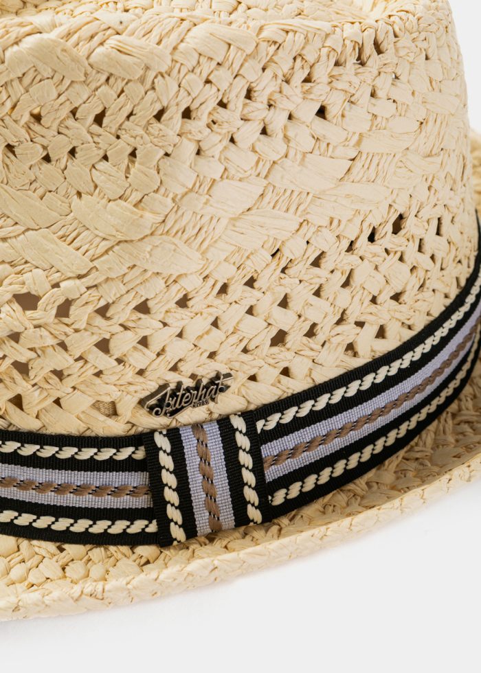 Beige Braided Fedora Hat - Image 3