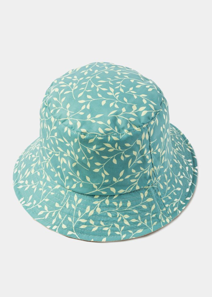Double-Faced Bucket Hat Yellow Leaves Pattern & Beige - Image 3