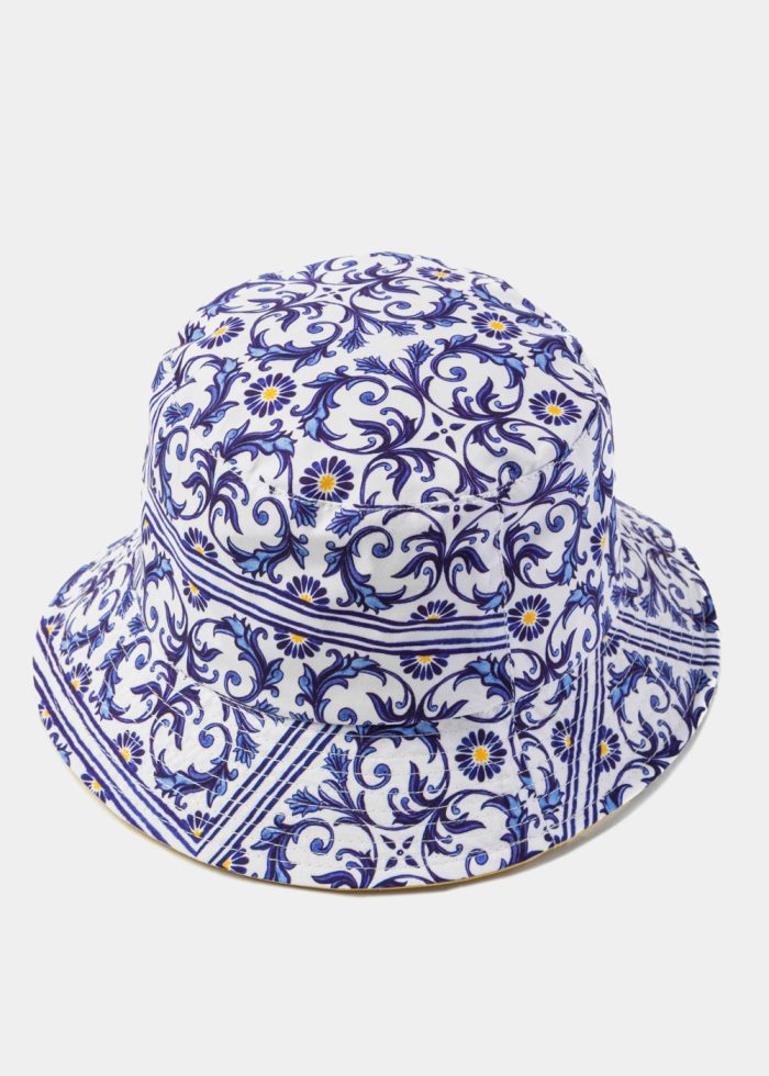 Double-Faced Bucket Hat Majolica Pattern & Light Yellow - Image 3