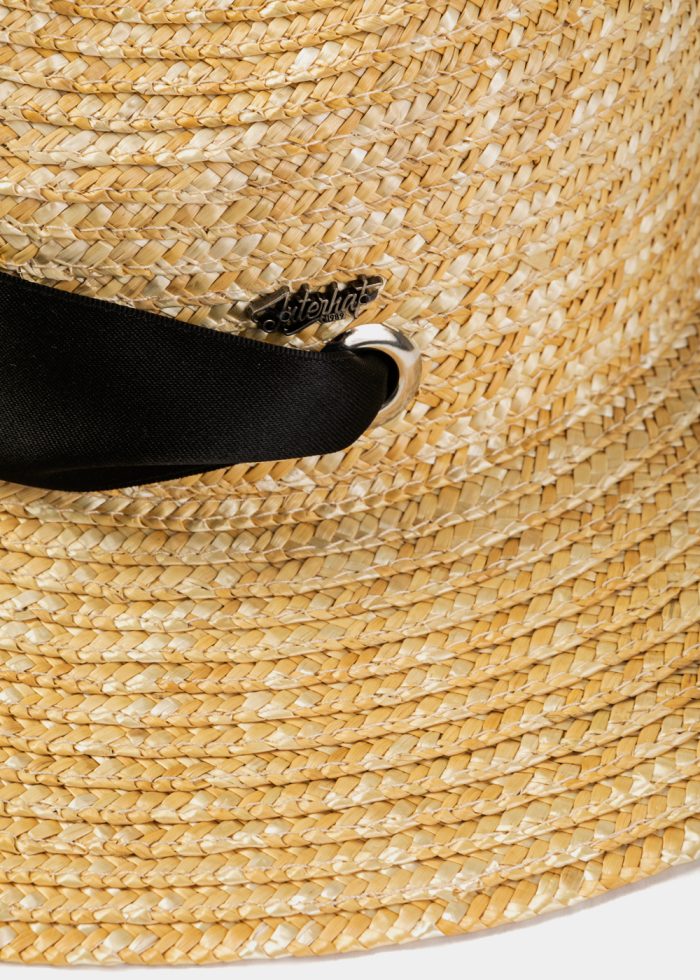 Natural Straw Panama Style Hat w/ Black Neck Tie Ribbon - Image 4