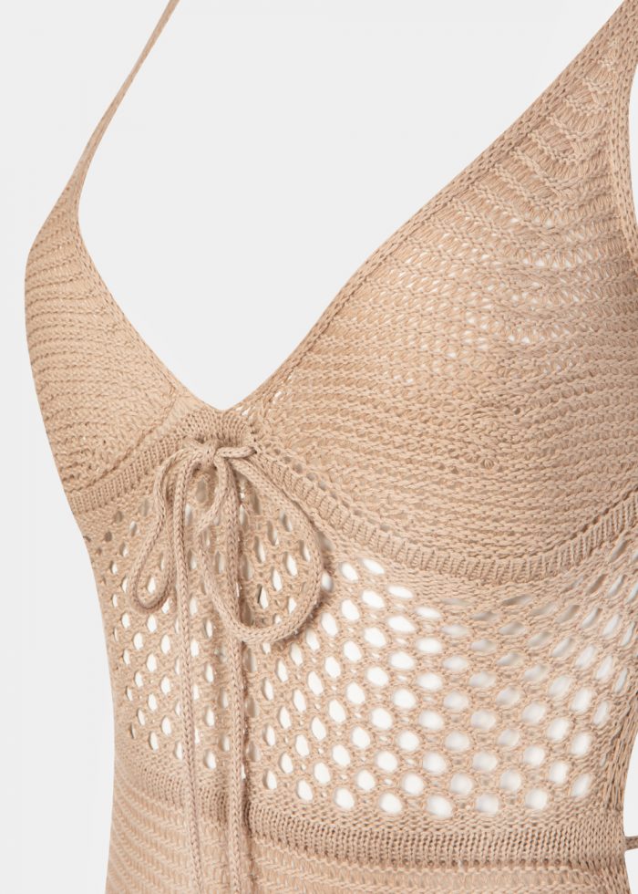 Beige Knitted Beachwear w/ Side Tears - Image 4