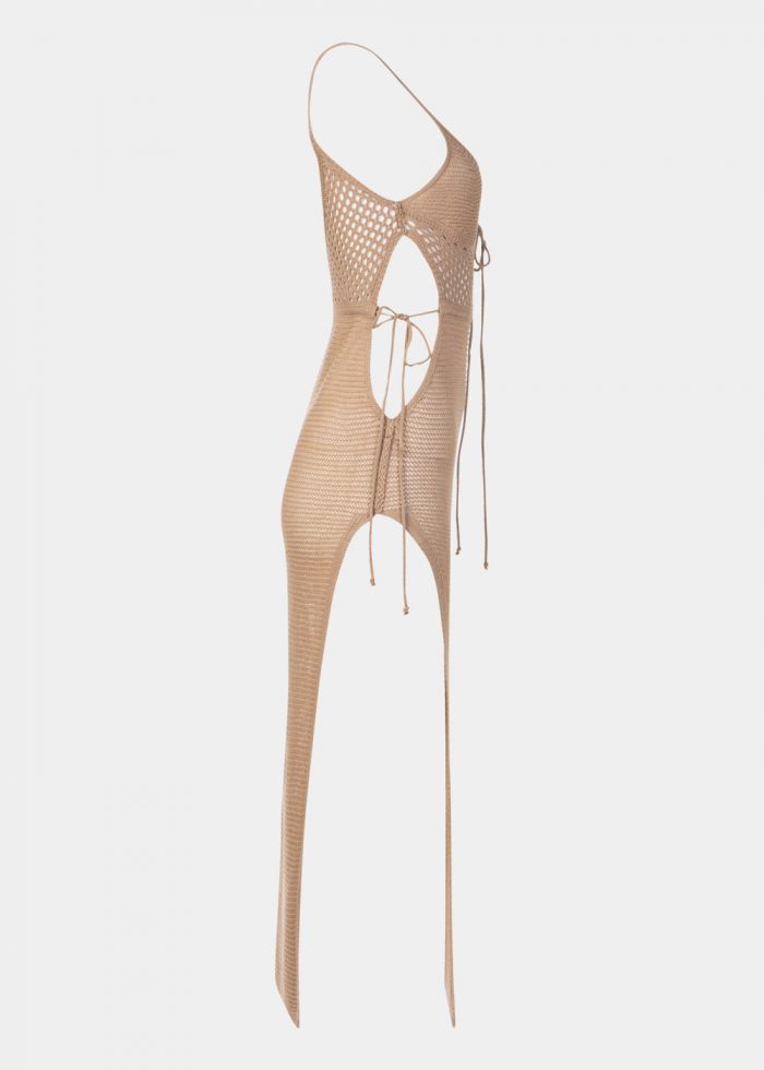 Beige Knitted Beachwear w/ Side Tears - Image 3