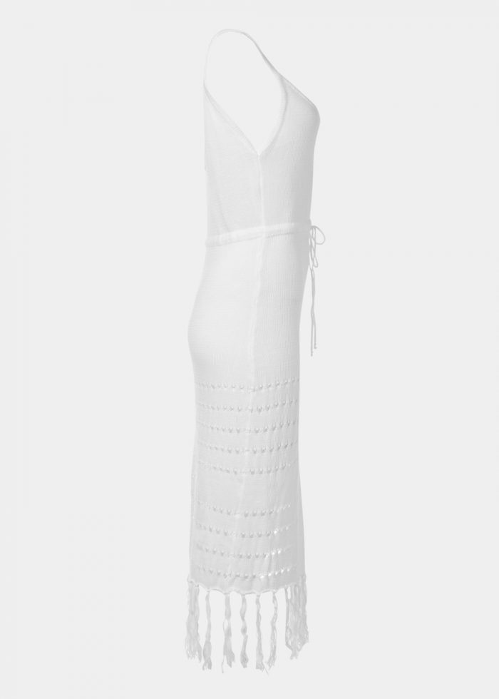 White Knitted Beachwear w/ Fringes - Image 3