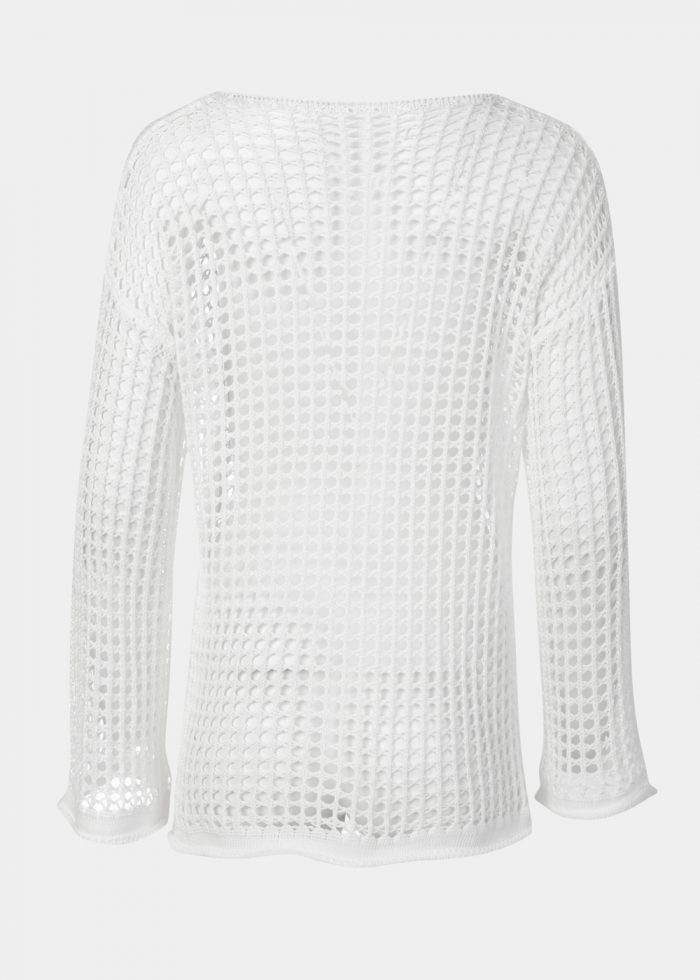 White Knitted Beachwear w/ Long Sleeves - Image 2