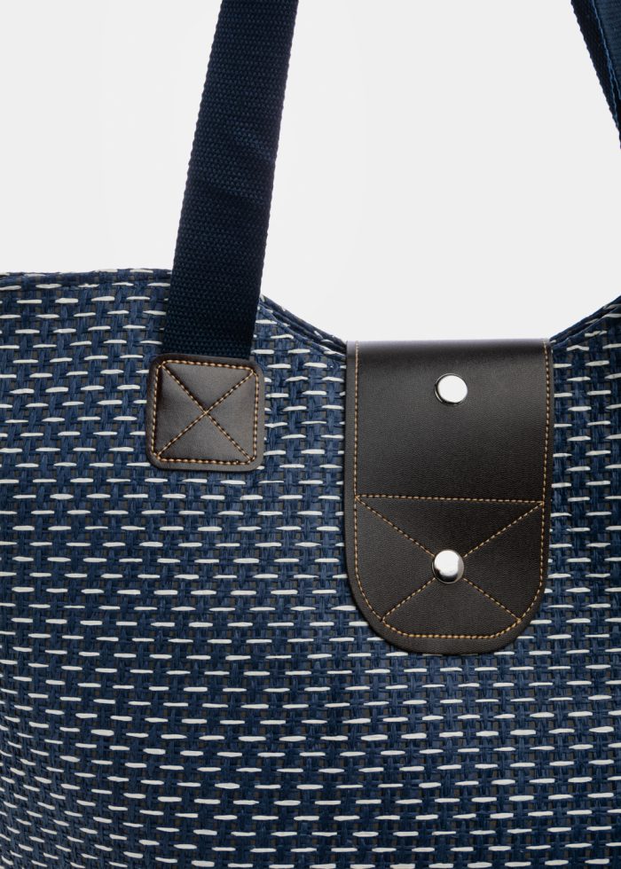 Blue Beach Bag w/ Leatherette Details - Image 3