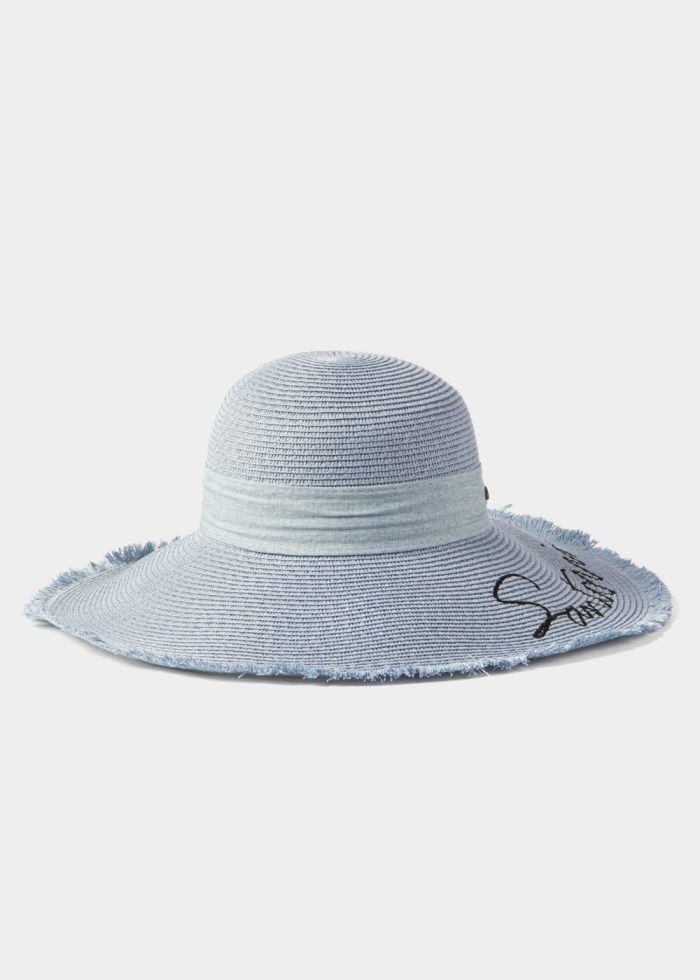 Light Blue "Santorini" Straw Hat w/ Light Blue Ribbon - Image 2
