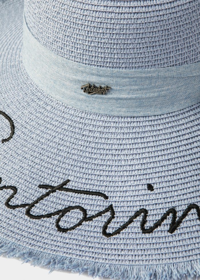 Light Blue "Santorini" Straw Hat w/ Light Blue Ribbon - Image 3