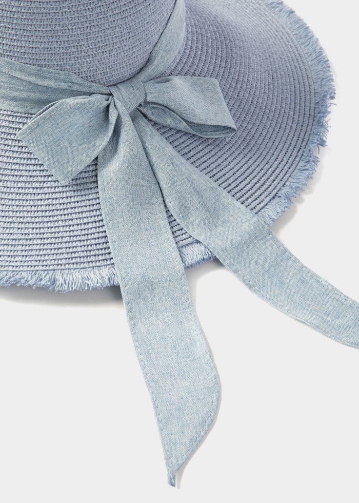 Light Blue "Santorini" Straw Hat w/ Light Blue Ribbon - Image 4