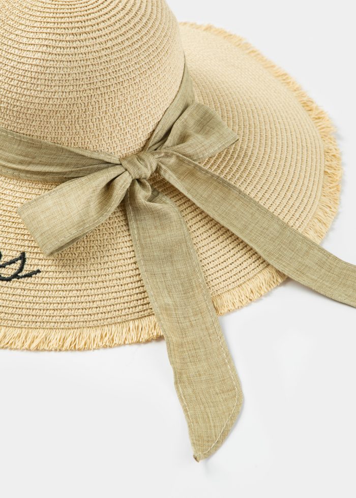 Beige "Zakynthos" Straw Hat w/ Beige Ribbon - Image 4