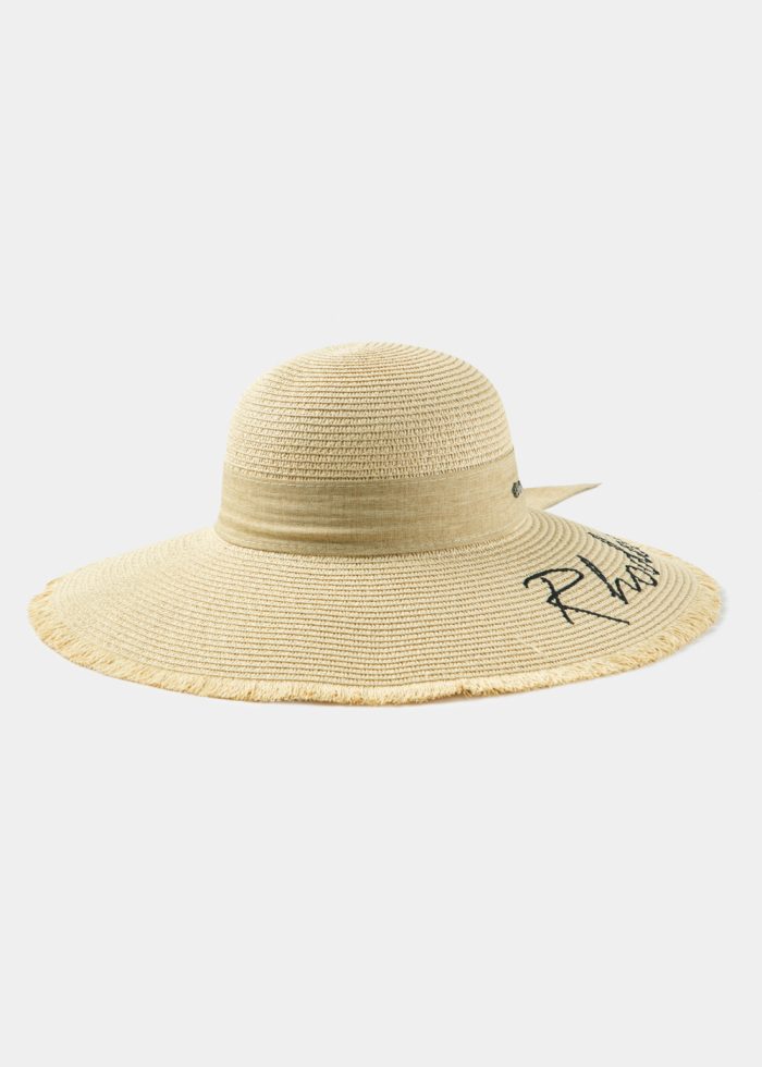 Beige "Rhodes" Straw Hat w/ Beige Ribbon - Image 2