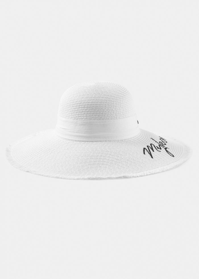 White "Mykonos" Straw Hat w/ White Ribbon - Image 2