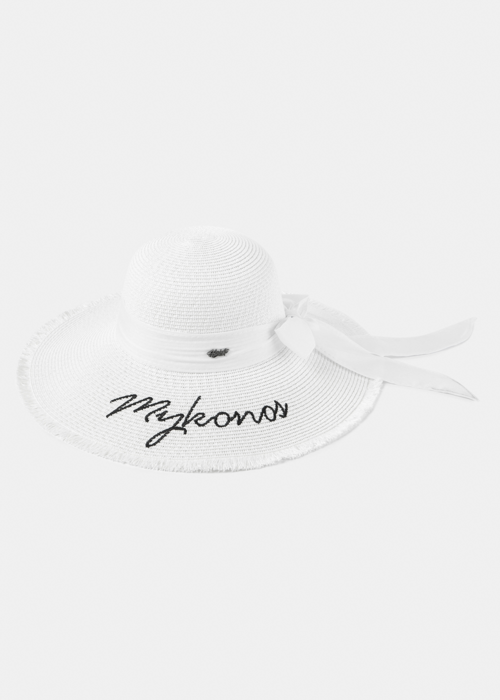 White "Mykonos" Straw Hat w/ White Ribbon White "Mykonos" Straw Hat w/ White Ribbon - Image 1