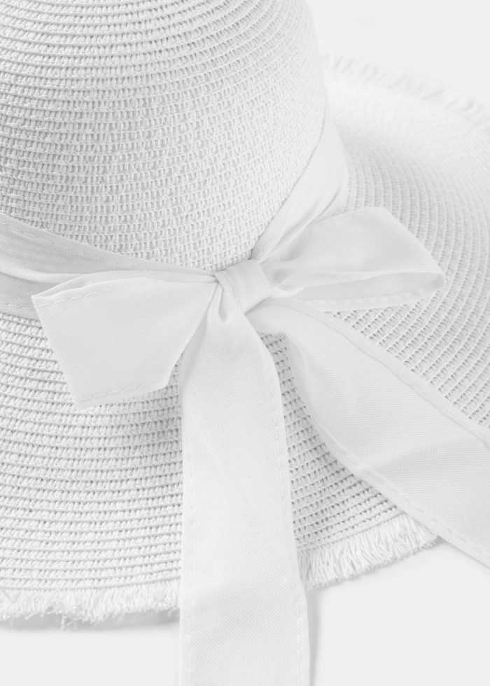 White "Mykonos" Straw Hat w/ White Ribbon - Image 4