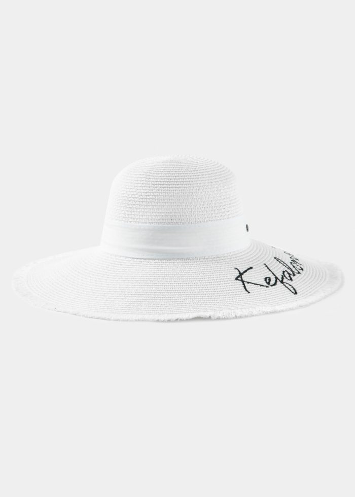 White "Kefalonia" Straw Hat w/ White Ribbon - Image 2