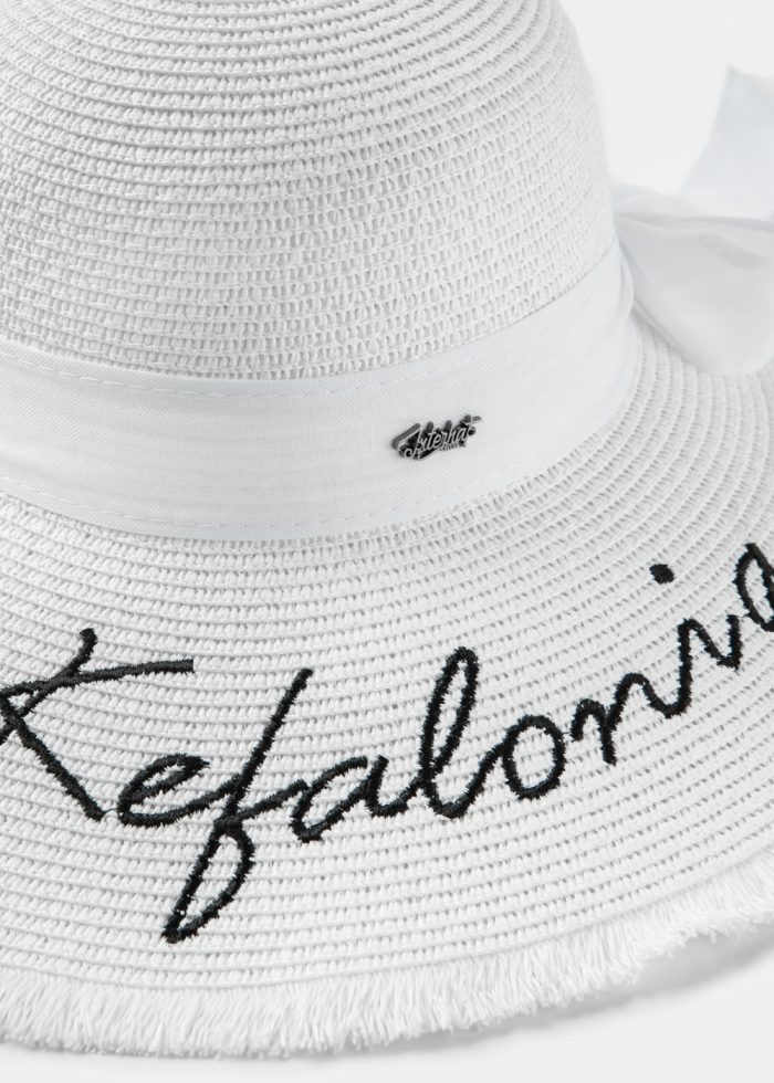 White "Kefalonia" Straw Hat w/ White Ribbon - Image 3