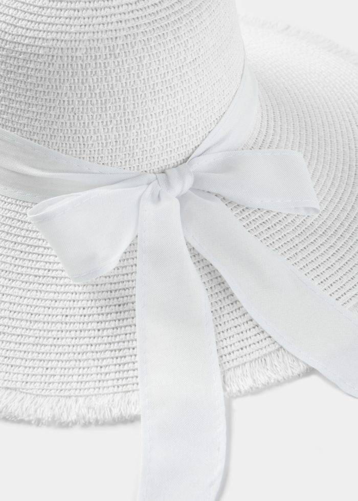 White "Kefalonia" Straw Hat w/ White Ribbon - Image 4