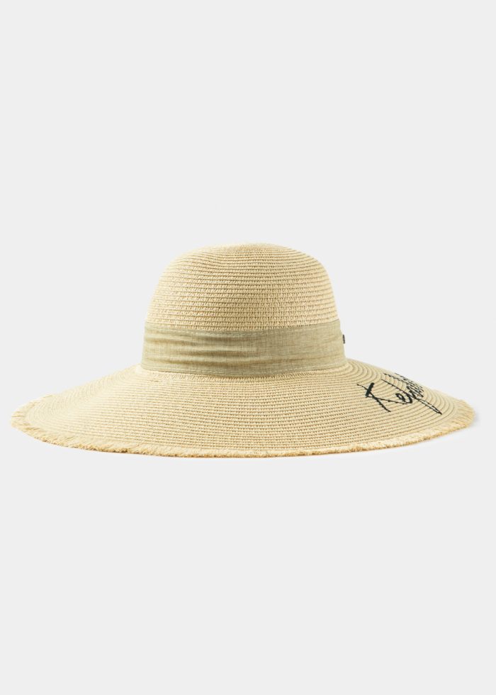Beige "Kefalonia" Straw Hat w/ Beige Ribbon - Image 2