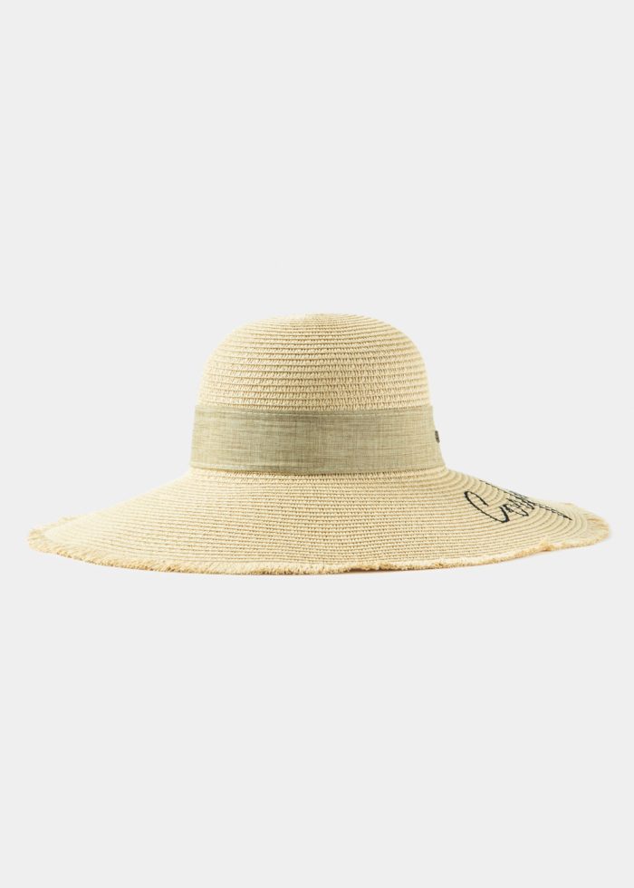 Beige "Corfu" Straw Hat w/ Beige Ribbon - Image 2