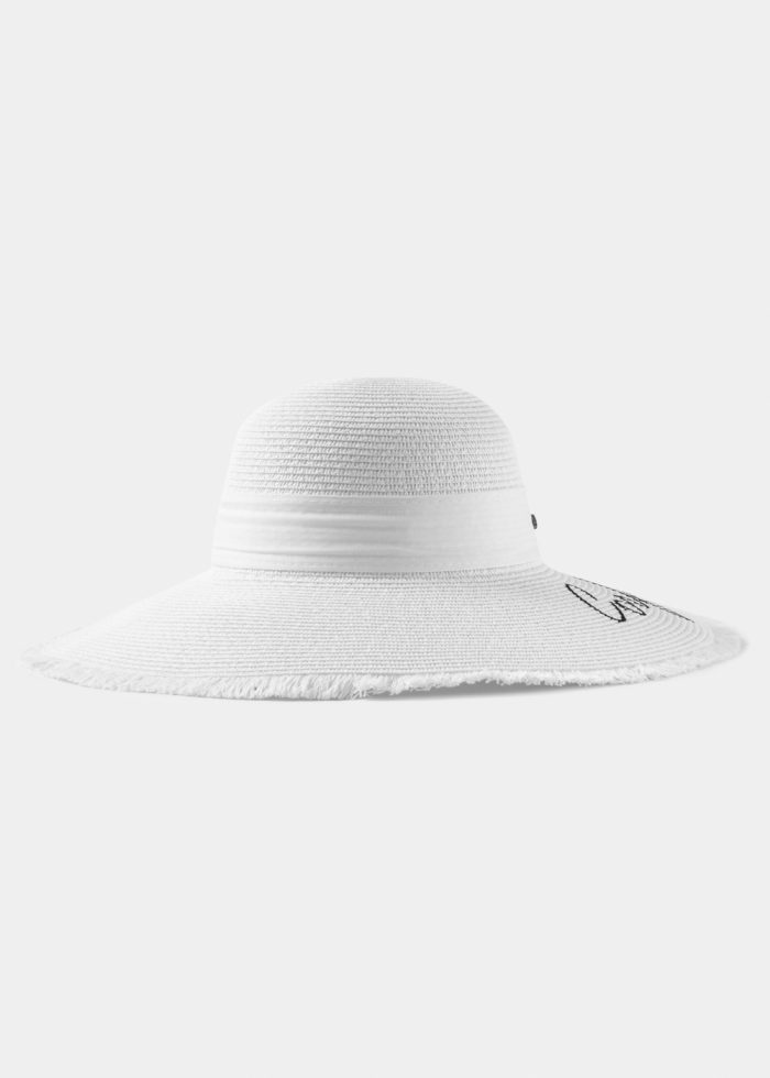 White "Corfu" Straw Hat w/ White Ribbon - Image 2