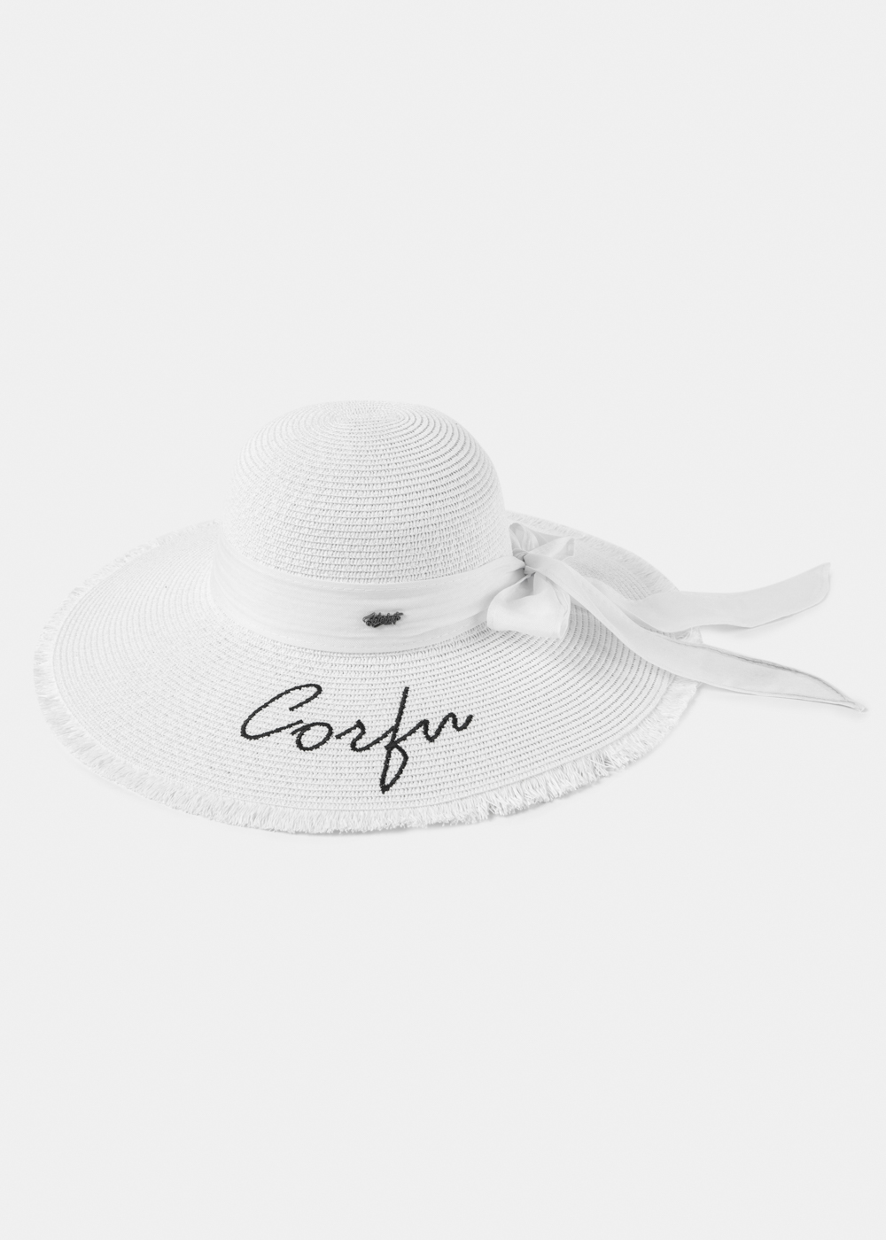 White "Corfu" Straw Hat w/ White Ribbon White "Corfu" Straw Hat w/ White Ribbon - Image 1