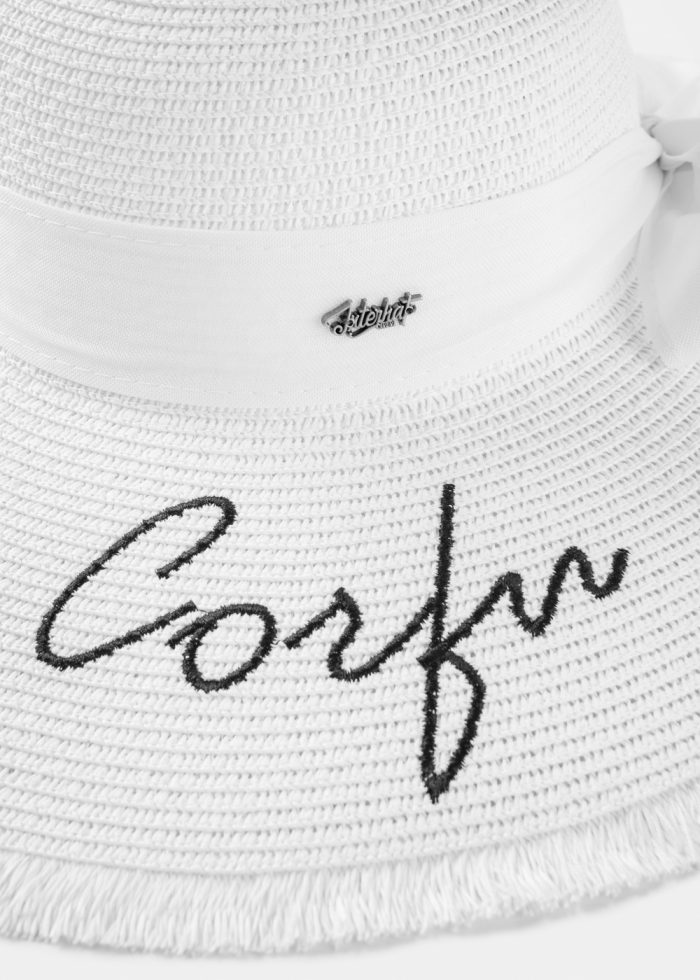 White "Corfu" Straw Hat w/ White Ribbon - Image 3