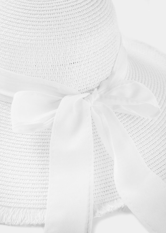 White "Corfu" Straw Hat w/ White Ribbon - Image 4