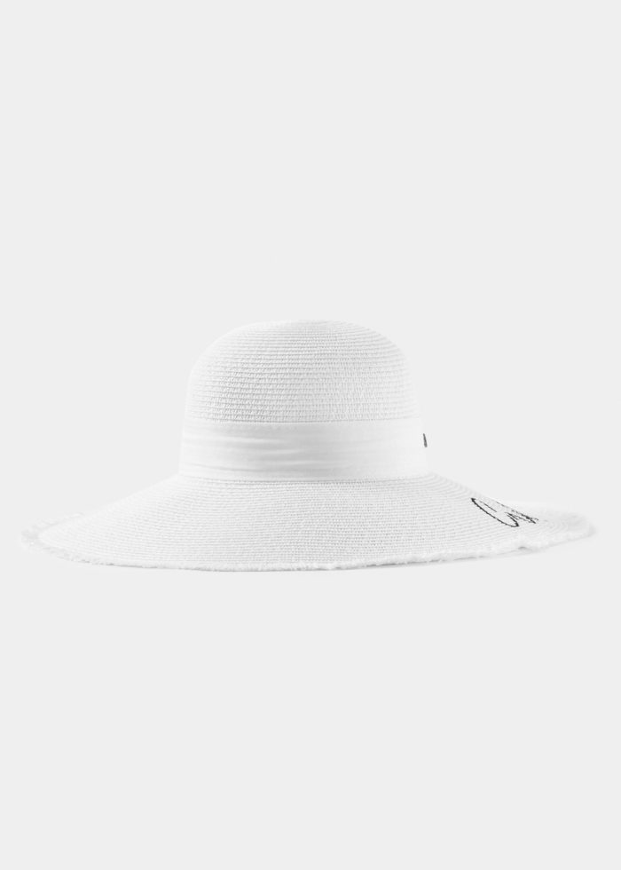 White "Crete" Straw Hat w/ White Ribbon - Image 2