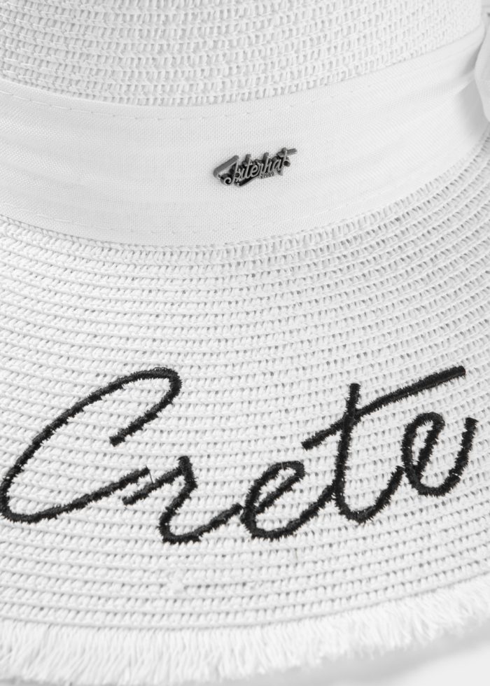 White "Crete" Straw Hat w/ White Ribbon - Image 3